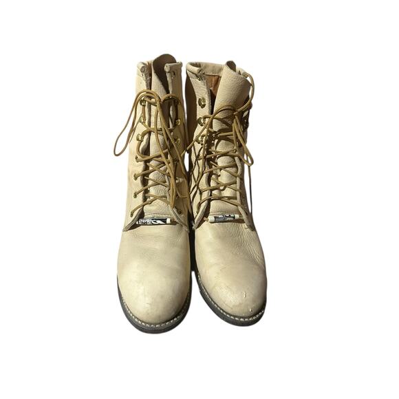 Vintage Acme Cream Leather Ankle Lace Up Western Kiltie Boots Size 6 M - Picture 3 of 7